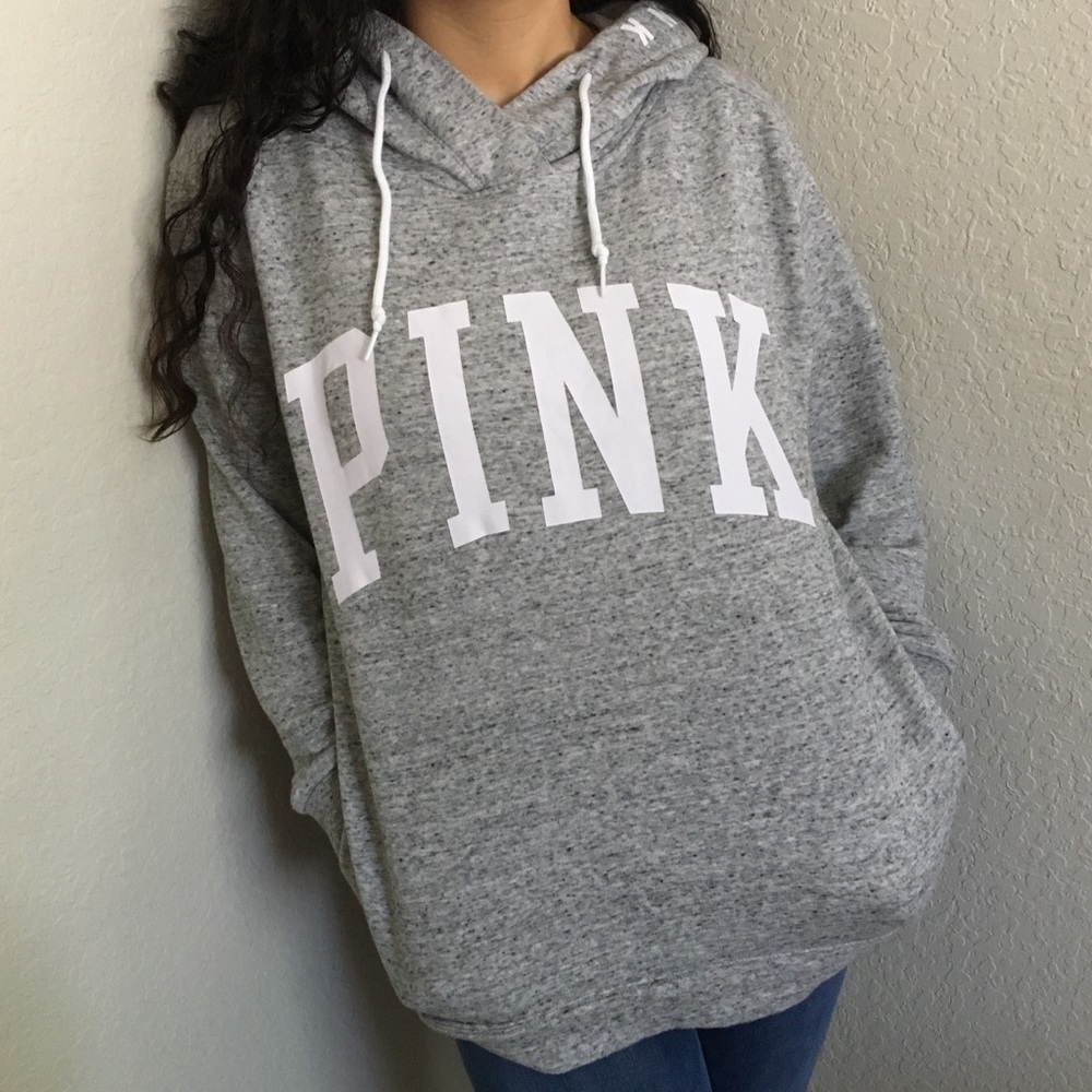 PINK Gray Pullover Hoodie